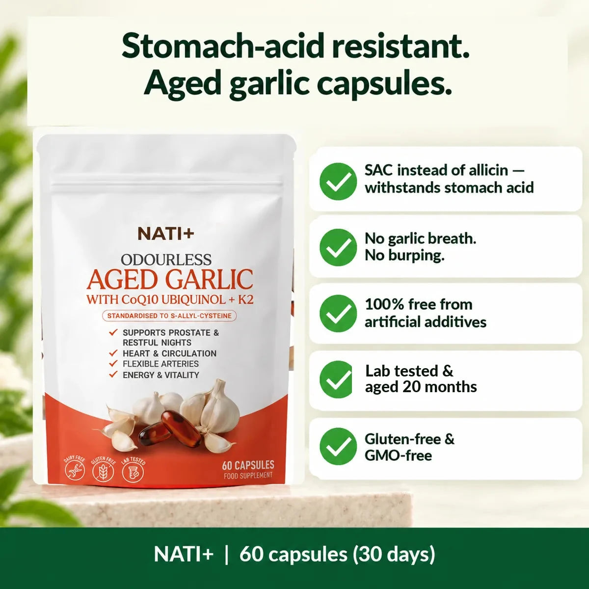 [en] Stomach-acid resistant aged garlic capsules