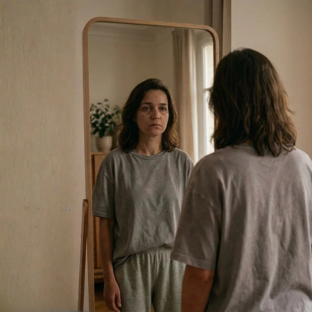Avant : femme ménopausée fatiguée